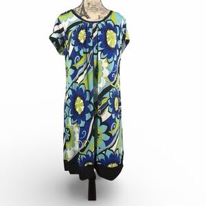 Rabbit Rabbit Rabbit Designs Vibrant Blue & Lime Floral Dress W/ pockets size 16